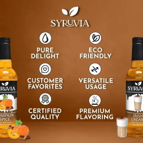 Syruvia Variety Pack - Pumpkin Spice & Irish Cream Syrup 25.4 Fl oz (2-Pack) image {4}