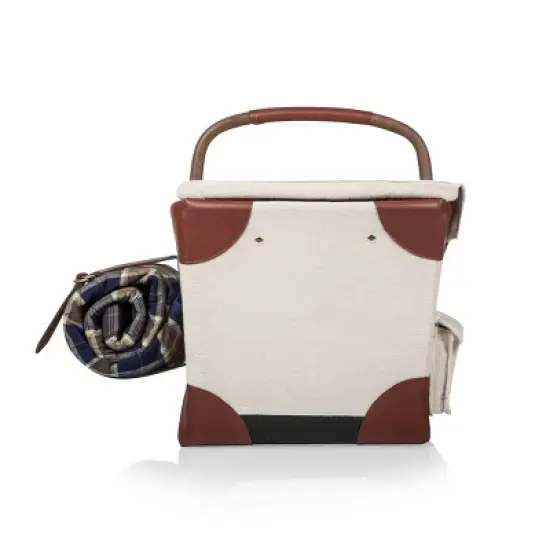 Natural Canvas Picnic Basket - Picnic Time: Wicker, Off-White, Easy-Close Fastener, Solid Pattern, 17.5" x 15" x 10" image {7}