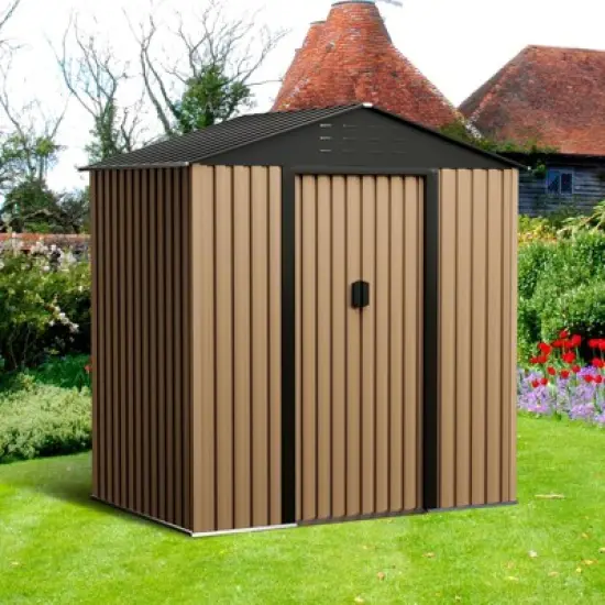 6x4 FT Outdoor Metal Garden Shed,Waterproof, Anti-UV Storage Shed with Sloping Roof & Vents for Backyard, Patio, Poolside image {7}