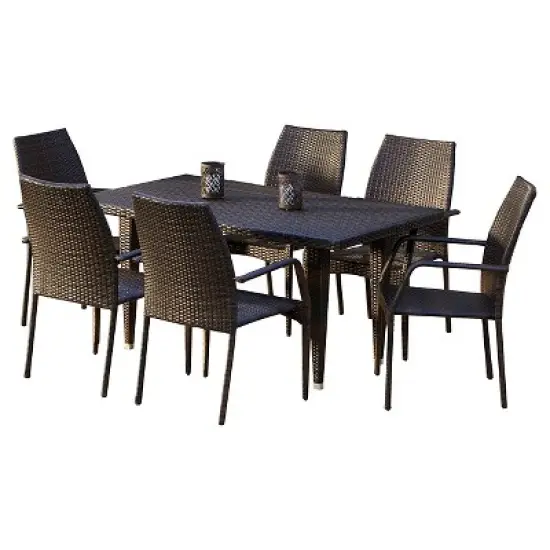 Canoga 7pc Wicker Patio Dining Set - Brown - Christopher Knight Home image {1}