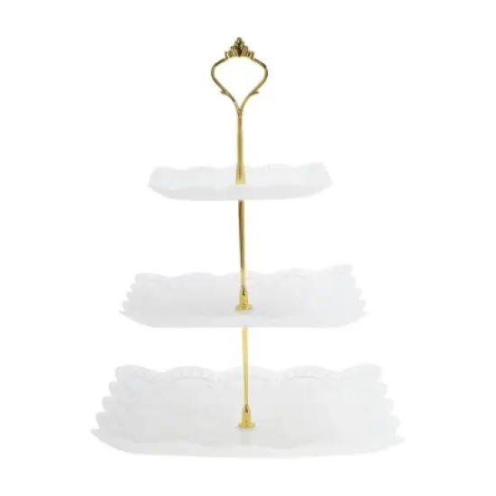 Unique Bargains 3 Tier Dessert Cupcake Stand Square Cup Cake Holder Tower with Tiered Serving Tray for Donuts Fruits White Gold Tone image {6}