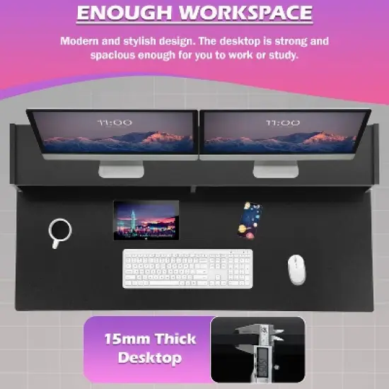 BestMassage 43 Inch Office Desk Computer Desk with Drewers Keyboard Tray CPU Stand Gamin Desk, Black image {3}