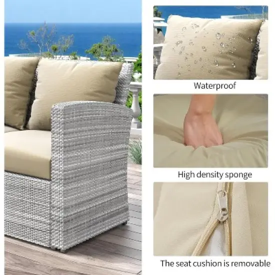 ELJGET 4 Piece Patio Furniture Set Outdoor Wicker Conversation Sets All Weather PE Rattan Sectional Sofa Set with Cushions & Coffee Table image {4}