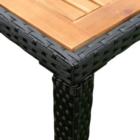 YOOCOZZ Outdoor Patio Weatherproof Wicker Rattan Dining Set with Acacia Wood Tabletop - Black+Cream image {13}
