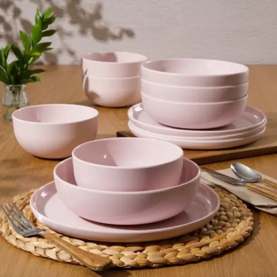 Gibson Home Candy Skies 12 Piece Unbreakable Wheat Straw Melamine Dinnerware Set - Pink image {7}