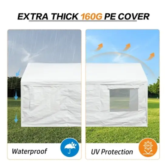 Aoodor Vehicle Carport Canopy, Heavy Duty Iron Frame Portable Garage with Removable Sidewalls and Roll-up Windows and Doors, Party Tent Boat Shelter image {6}