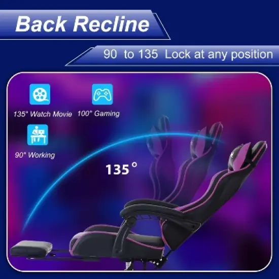 FDW Gaming Chair Racing Desk Chair with Footrest Lumbar Support Headrest Armrest Task Rolling Swivel Adjustable PC Gamer Chair image {4}