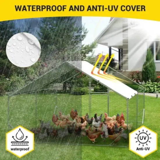 GustoWave Large Metal Walk-in Chicken Coop with Double Lockable Doors, Chicken Run Pen, Tri-Supporting Wire Mesh & Waterproof Anti-UV Cover image {3}