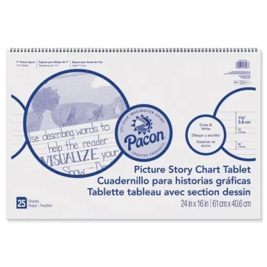 Pacon Picture Story Chart Tablet, White, Ruled Long, 1-1/2" Ruled, 24" x 16", 25 Sheets, Pack of 3 image {2}