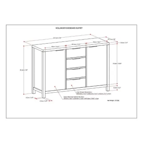 54" Fabian Sideboard Buffet Warm Walnut Brown - WyndenHall image {8}