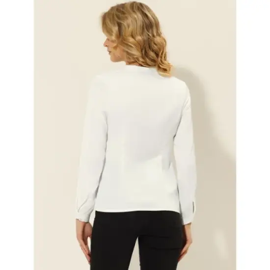 Allegra K Women's Elegant Triple Pleat Long Sleeve V-Neck Chiffon Office Blouse Top image {3}