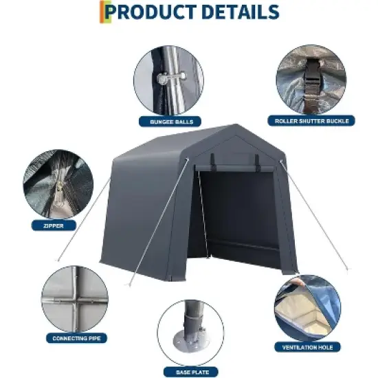 Acekool 6x8 FT Portable Outdoor Storage Shed, Dual Roll-Up Zipper Doors, Heavy-Duty Waterproof PE Tarp, UV-Resistant Shelter for Tools, Gray image {1}