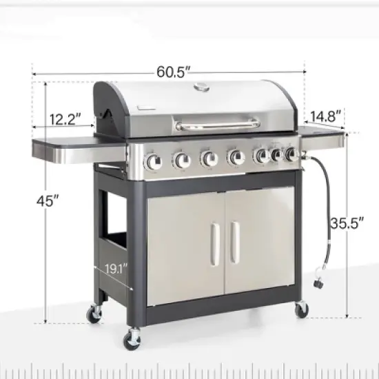 Captiva Designs 6 Burner Gas Grill with side burner & Porcelain Enameled Cast Iron Grate 65800 btu E02GR009: Rotisserie Compatible, Heat-Resistant image {12}