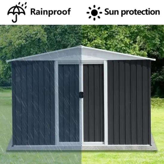 8x6 FT Outdoor Storage Shed with Sloped Roof and Lockable Doors, Weather-Resistant Metal Tool Shed for Backyard or Garden&ndash;The Pop Home image {2}