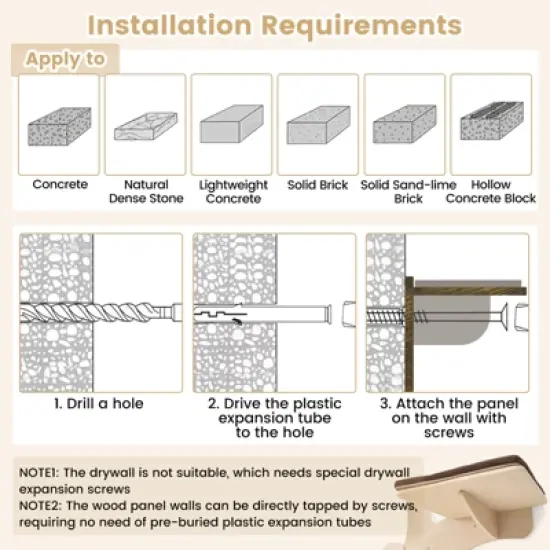 Tangkula Wall-Mounted Cat Tower w/ Perch Hammock Sisal Scratching Posts & Mat Cushions image {6}