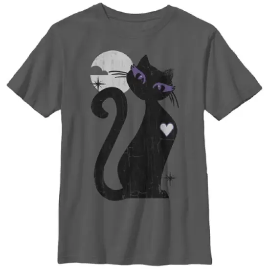 Boy's Lost Gods Halloween Full Moon Cat Heart T-Shirt image {2}