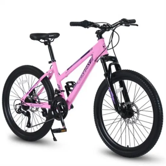 YONWAY 24 inch Mountain Bike, Shimano 21 Speeds with Dual Disc Brakes and 100mm Front Suspension for Teenagers Girls Women image {1}