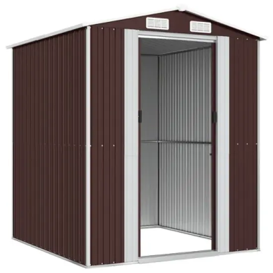 vidaXL Garden Shed Dark Brown Galvanized Steel Large Garden Shed - 75.6" x 75.2" x 87.8" image {3}
