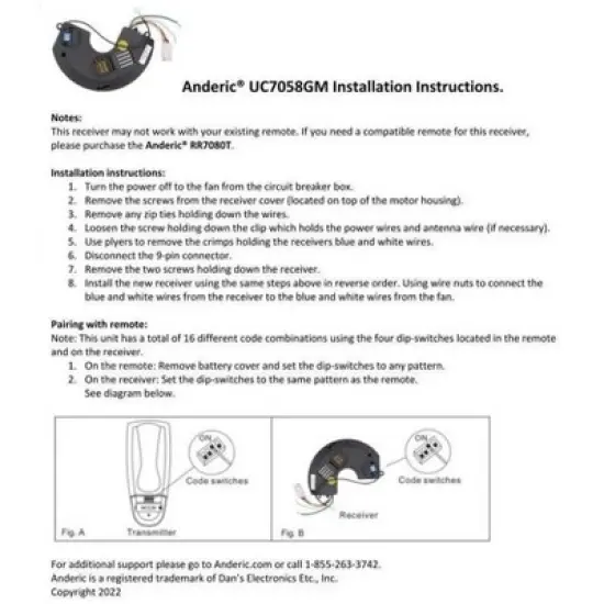Anderic UC7058GM Replacement Ceiling Fan Receiver for Hampton Bay Miramar with Up Lights image {4}