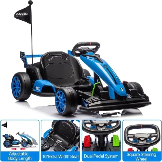 24V Kids Ride on Go Kart, 7.5mph Variable High Speed Drifting Car, 7ah Battery 200W*2 Motors,Ajustable Legroom for Kids Grows, Blue image {1}