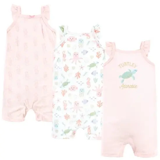 Hudson Baby Infant Girl Cotton Rompers, Turtley Adorable image {7}