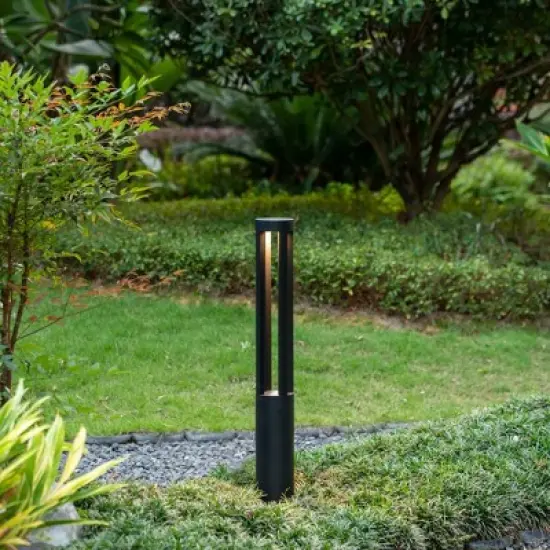 Round Black LED Garden Aluminum Light, Gardenized Decorative Outdoor Bollard Light for Garden, Pathway, and Driveway image {11}