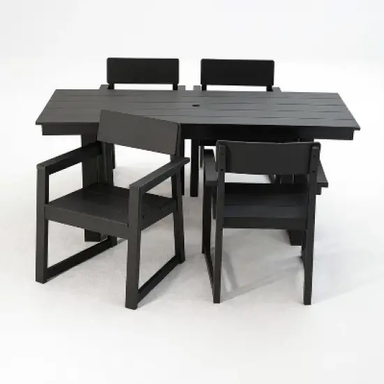 FIONECA 5-Piece HDPE Outdoor Dining Set with Umbrella Hole &uml;C Weather-Resistant Patio Table & 4 Armrest Chairs, Black image {5}