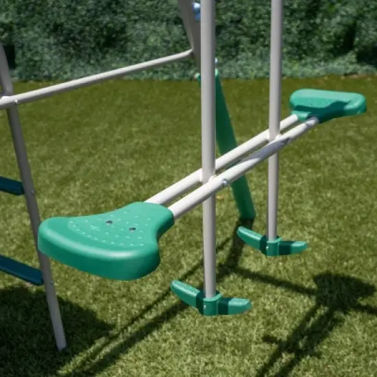 The Swing Company Yonkers Metal Swing Set with Glide Ride Trapeze Bar and 5' Slide image {9}
