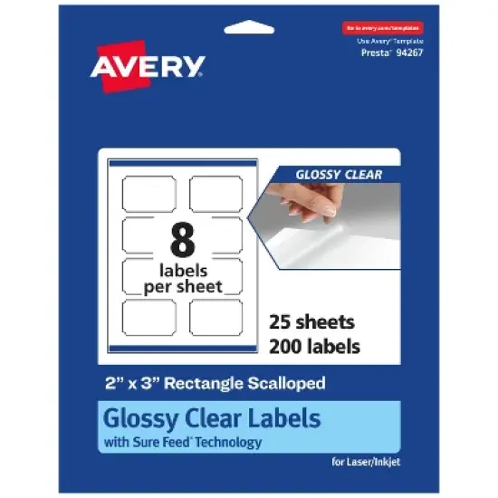 Avery Glossy Clear Rectangle Scalloped Labels with Sure Feed, 2" x 3" image {7}