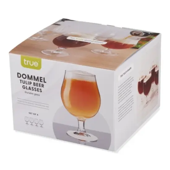 True Beer Tulip Glasses Craft Beer Cups Set Dishwasher Safe Drinking Tumblers Stemmed with Flared Rim, 15.5 Oz Clear Glass Set of 4 image {7}