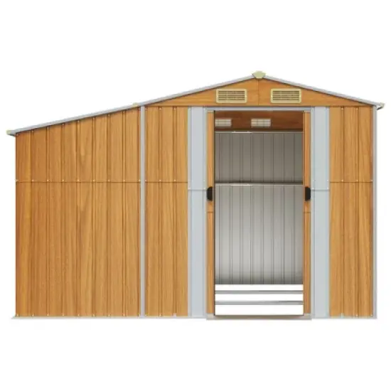 vidaXL Garden shed Galvanized Steel Outdoor Storage - Sloping roof, firewood Stand, Light Brown image {4}