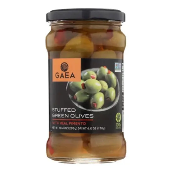 Gaea Stuffed Green Olives with Real Pimento - Case of 8/6 oz image {1}