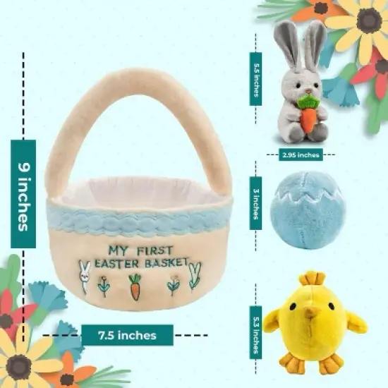 Easter Baby Plush Playset with Easter Basket, Bunny Holding Carrot, Easter Egg, and Squeaky Chicken, Sensory and Decorative Toys for Babies & Newborns image {3}