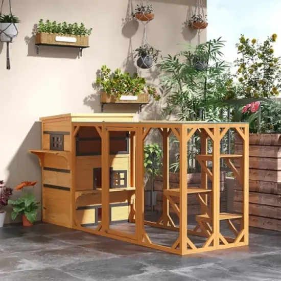 Resenkos Cat Cage, Cat Crate Kennel Enclosure Playpen,3-Tier Kitty Shelter with 5 Escape Doors, Weather Resistant, Yellow & Black image {4}