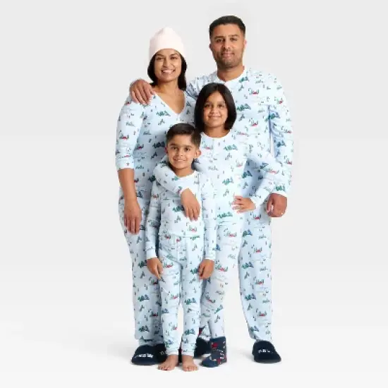 Kids' "Tis the Ski-son!" Cozy Knit Long Sleeve Shirt and Pants Holiday Matching Family Pajama Set - Wondershop&trade; Blue image {4}