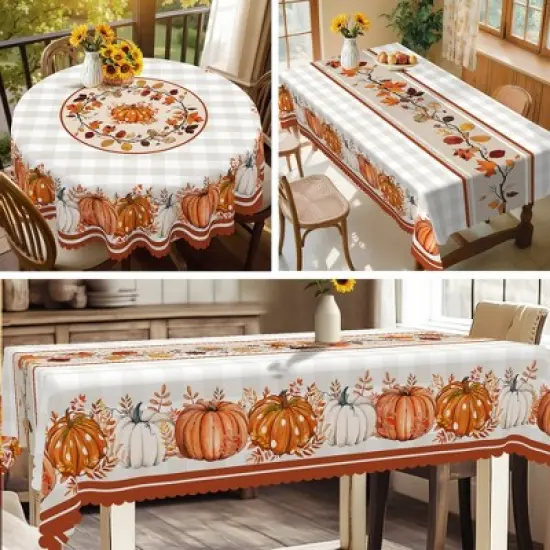 LOVEVOOK Thanksgiving Tablecloth, Fall Tablecloth, Pumpkin Table Cloth, Autumn Harvest for Christmas, Holiday, Birthday, Harvest image {13}