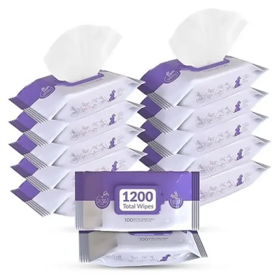 Pursonic Lavender Scented Pet Wipes &ndash; 12 Packs of 100 (1200 Total) Extra Large Wipes for Gentle Cleaning & Deodorizing image {3}