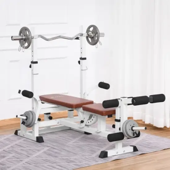 Soozier Multi-Exercise Full-Body Weight Rack with Bench Press, Leg Extension, Chest Fly Resistance Band & Preacher Curl image {1}