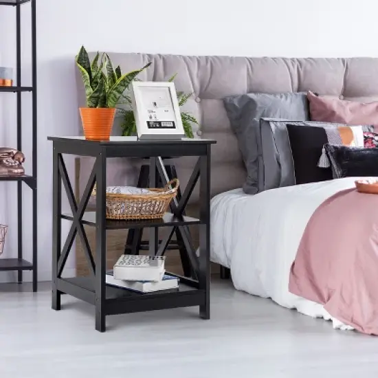 Costway 3-Tier Nightstand End Table Storage Display Shelf Living Room Furniture Espresso NEW image {7}