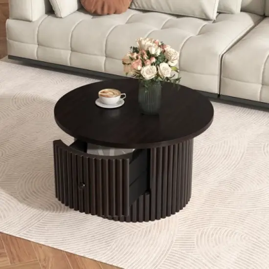 Round Coffee Table with Storage, 30.5" Wooden Center Table with Drawer, Accent Cocktail End Table for Living Room Bedroom Office image {9}