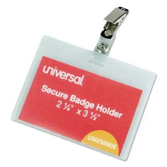 Universal Deluxe Clear Badge Holder w/Garment-Safe Clips, 2.25 x 3.5, White Insert, 50/Box image {4}
