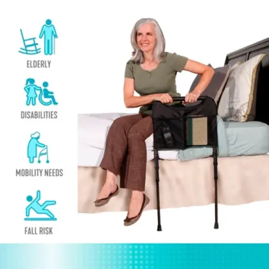 Able Life Bedside Sturdy Rail with Legs & Organizer Pouch for Seniors, Black image {5}