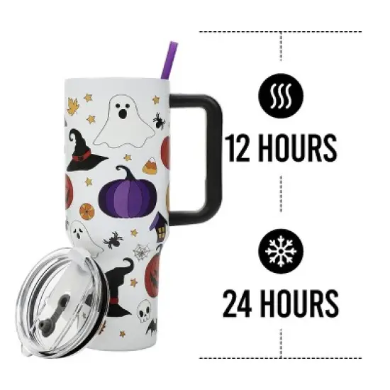 Halloween Scary Icons 40 Oz White Stainless Steel Tumbler with Handle image {3}