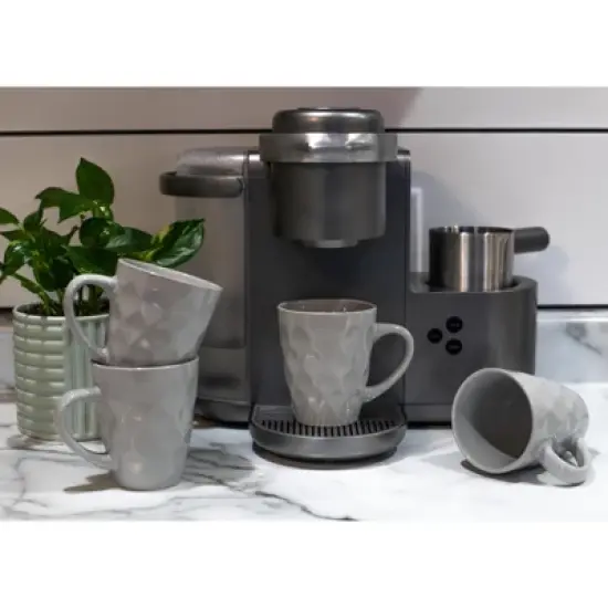 Elanze Designs Dimpled Silver Grey 12 ounce Glossy Ceramic Mugs Matching Set of 4 image {4}