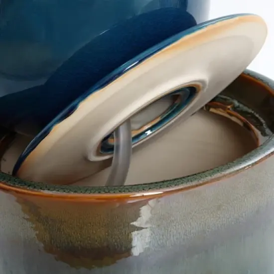 LuxenHome 30" Ceramic Outdoor Water Fountain, Glazed Blue Bubbling Sphere Garden Water Fountain Outdoor and Indoor image {5}