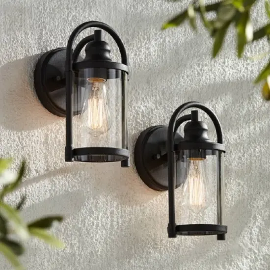 John Timberland Rustic Farmhouse Outdoor Wall Light Fixtures Set of 2 Black 10 1/4" Clear Glass for Exterior Barn Deck House Porch Yard Patio Outside image {1}