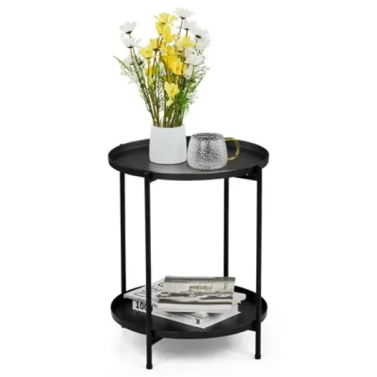 Karl Home|Black Patio Steel Side Table With Two Layers image {8}