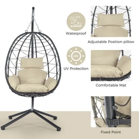 Patio Swing Egg Chair With Stand,Wicker Egg Chair,Hanging Basket Chair,Hammock Chair -Maison Boucle image {3}