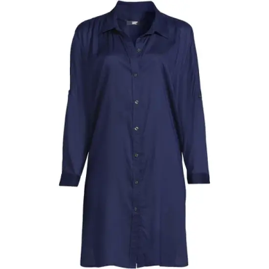 Lands' End Women's Sheer Modal Oversized Button Front Swim Cover-up Shirt image {3}
