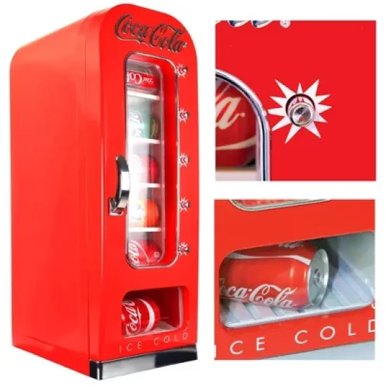 Coca-Cola Vending Machine Mini Fridge 12V DC 110V AC 10 Can Cooler - Red image {5}